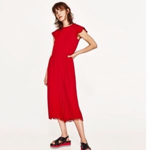 Zara Red Pom-pom Jumpsuit